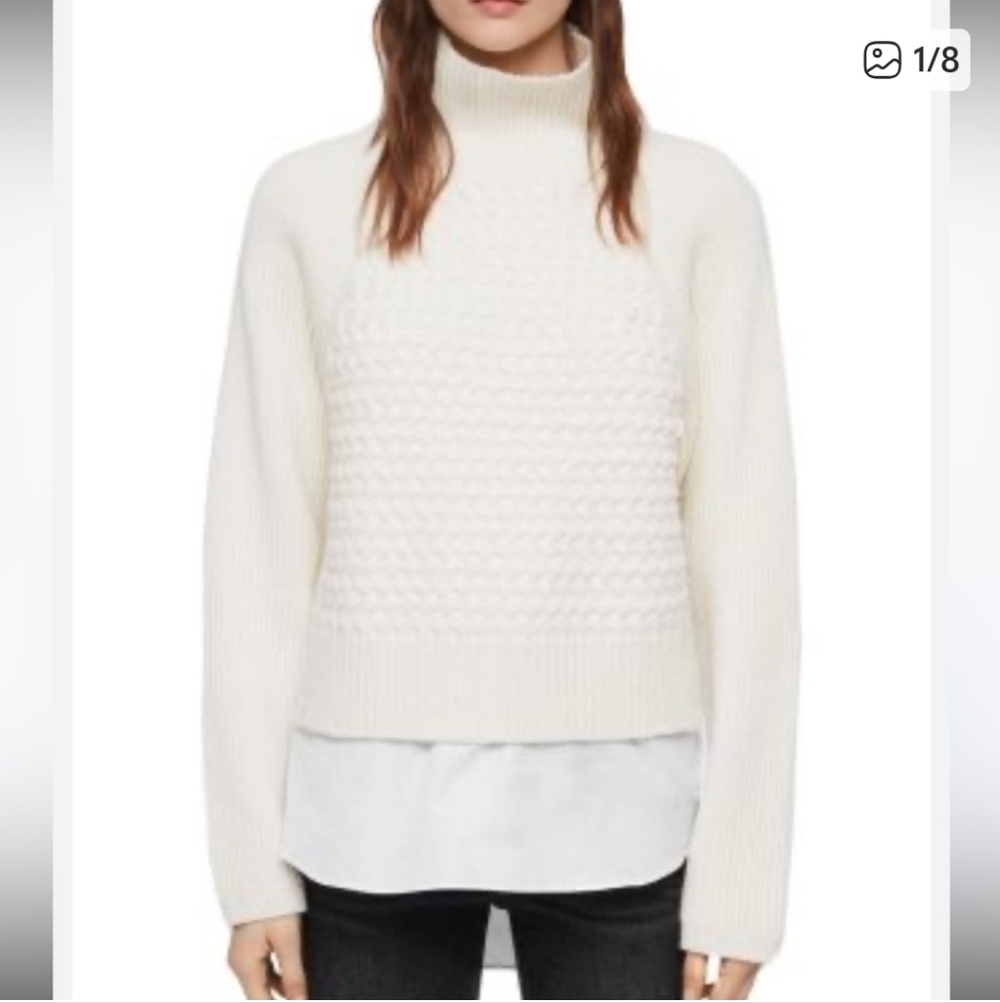 All Saints Women's Jones Cream Layered Cable-Knit Sweater, Size Small
